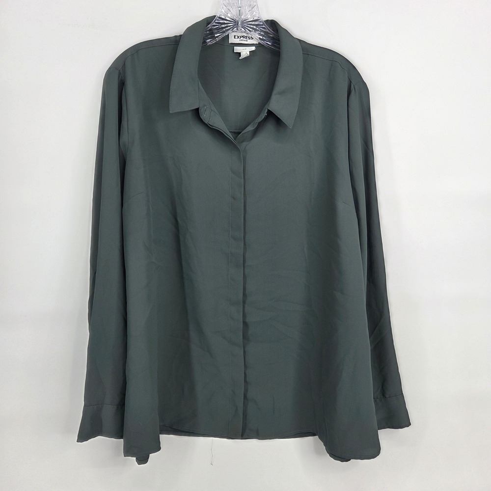 Express Portofino Slim Fit Shirt XL Dark Green Professional Office Dark Academia